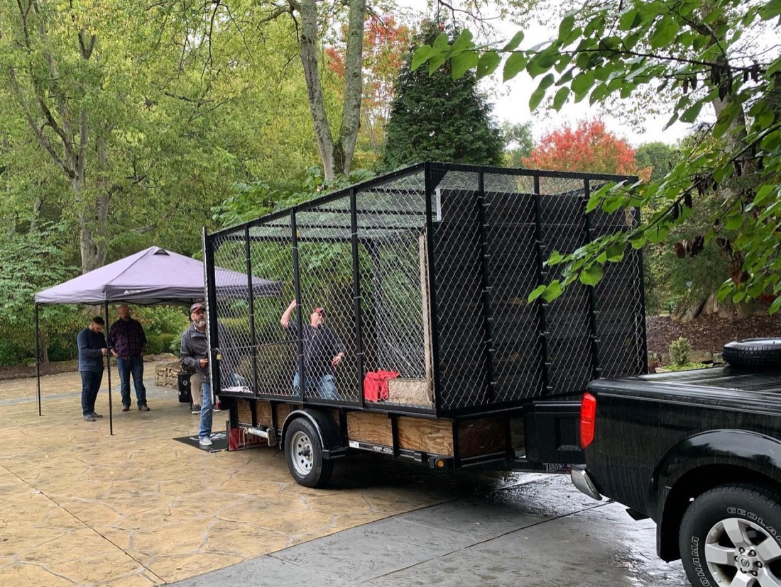 The trailer and pickup arriving at a fall event